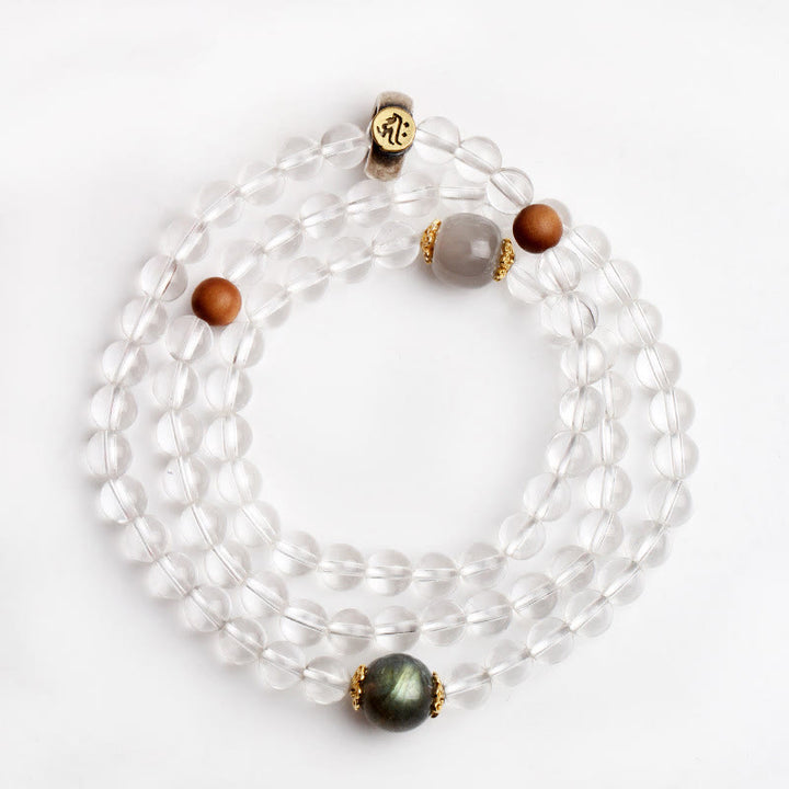 Pulsera de plata de ley 925 con Buddha Stones , zodíaco chino, Buda natal, cristal blanco, meditación, triple envoltura