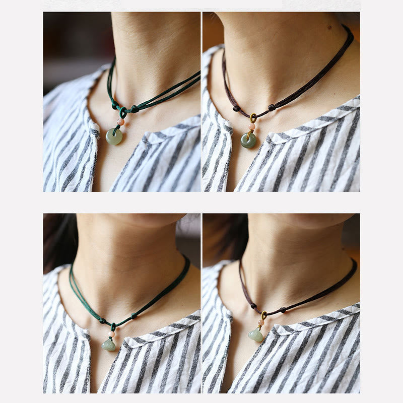 Colgante de collar de cadena de abundancia de loto con hebilla de paz de Jade redondo Natural - image 15