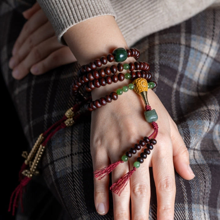 Buddha Stones naturales del Tíbet 108 cuentas de Mala semilla de Bodhi púrpura Hetian cian Jade cobre Dorje pulsera de la paz