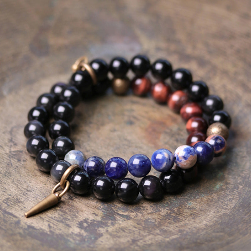 Pulsera de pareja de fuerza de cobre y cristal de sodalita obsidiana negra con Buddha Stones