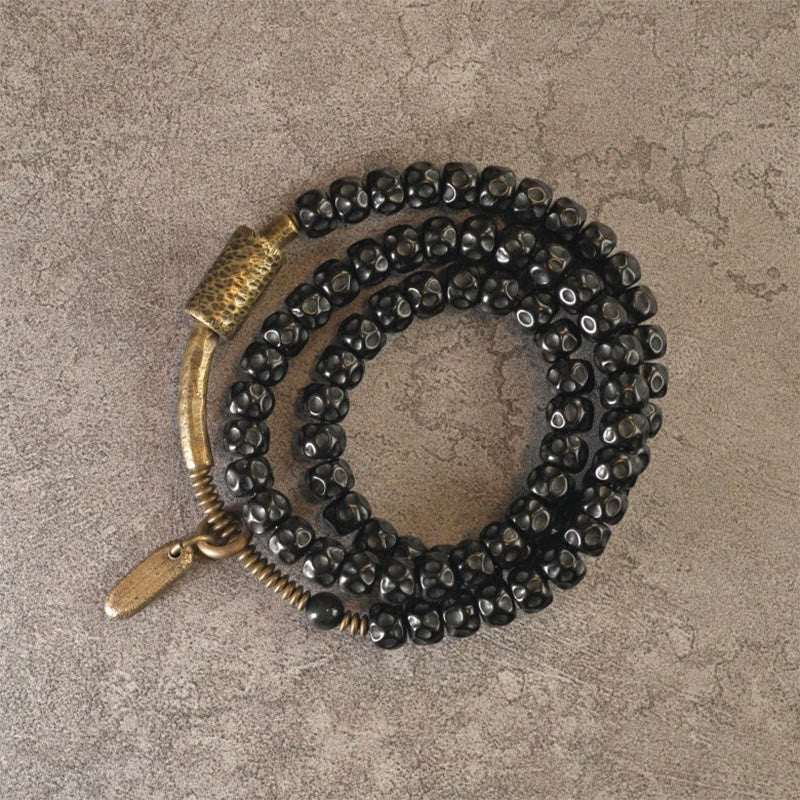 Pulsera de triple vuelta con Buddha Stones, concha de coco retro, latón y cobre. - image 5