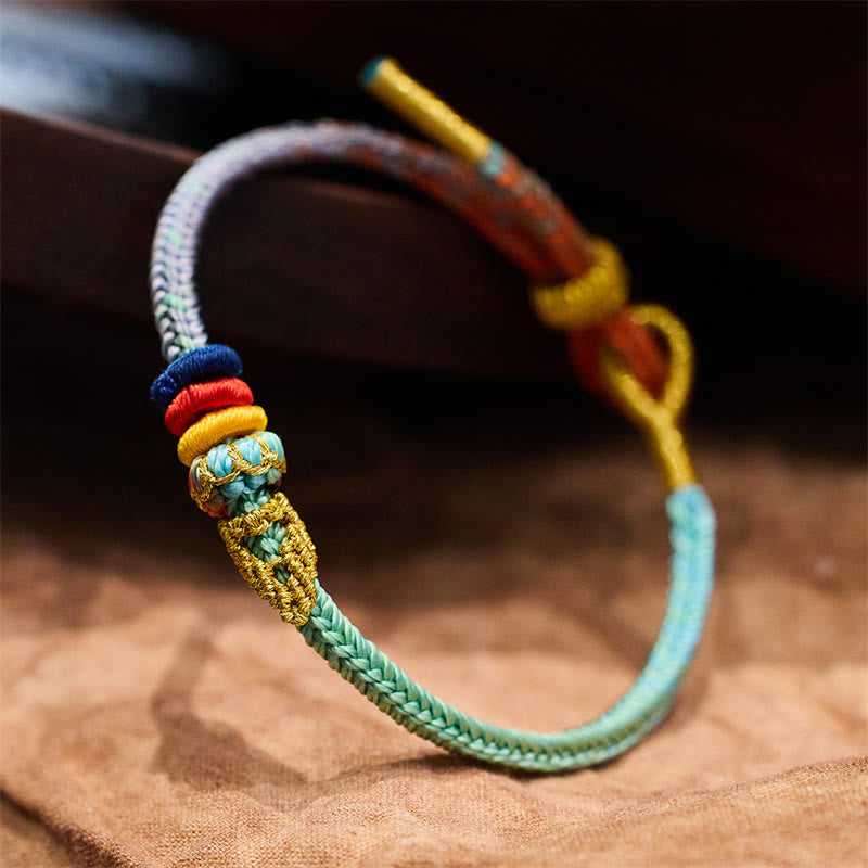 Pulsera hecha a mano con Buddha Stones, cuerda colorida, ocho hilos, nudo de paz, suerte - Turquesa y azul (circunferencia de la muñeca 14-19 cm) - image 0