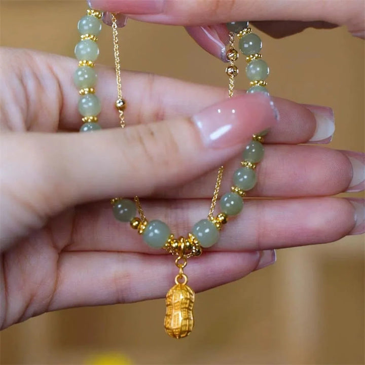 Pulsera con cuentas de la suerte, con Buddha Stones, hoja de jade, Ginkgo, tulipán, cacahuete, Fu