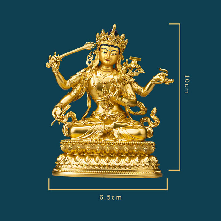 Estatuilla de oro Manjusri Bodhisattva de cuatro brazos, estatua de cobre de serenidad y compasión, decoración del hogar - image 9
