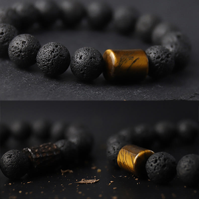 Pulsera curativa con soporte de ojo de tigre, madera de ébano, roca de lava , Buddha Stones