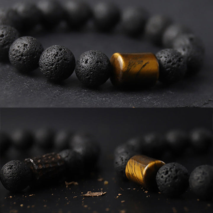Pulsera curativa con soporte de ojo de tigre, madera de ébano, roca de lava , Buddha Stones