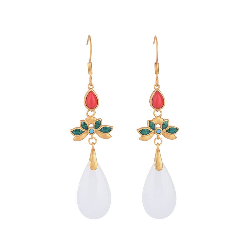 Pendientes colgantes de la suerte de jade blanco FengShui con Buddha Stones