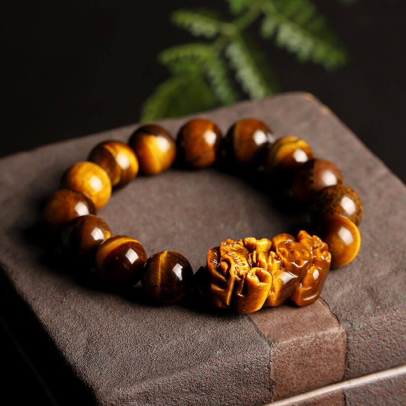 Pulsera de riqueza de ojo de tigre natural con Buddha Stones