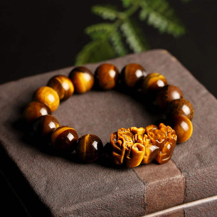 Pulsera de riqueza de ojo de tigre natural con Buddha Stones