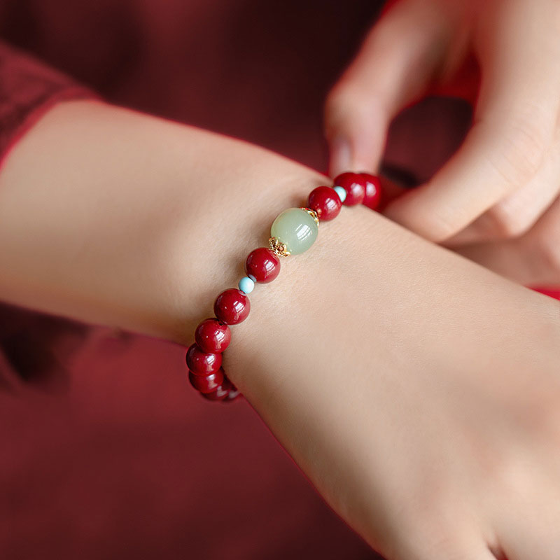 Pulsera de la Buddha Stones, cinabrio, aventurina verde, fortuna