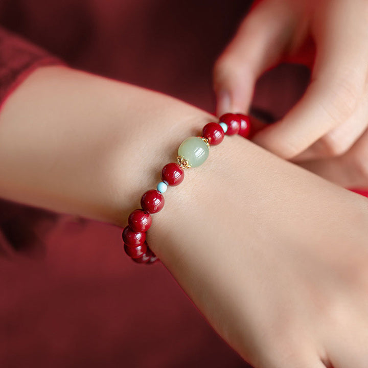 Pulsera de la Buddha Stones, cinabrio, aventurina verde, fortuna