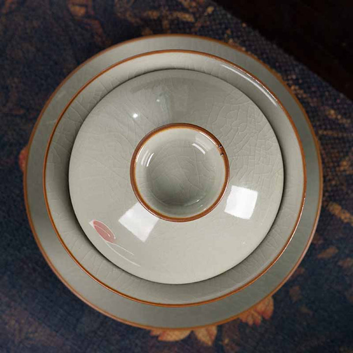 Buddha Stones, loto, pez Koi, hoja de vaina, taza de té de cerámica Gaiwan Sancai, taza de té de Kung Fu y platillo con tapa de 140ml