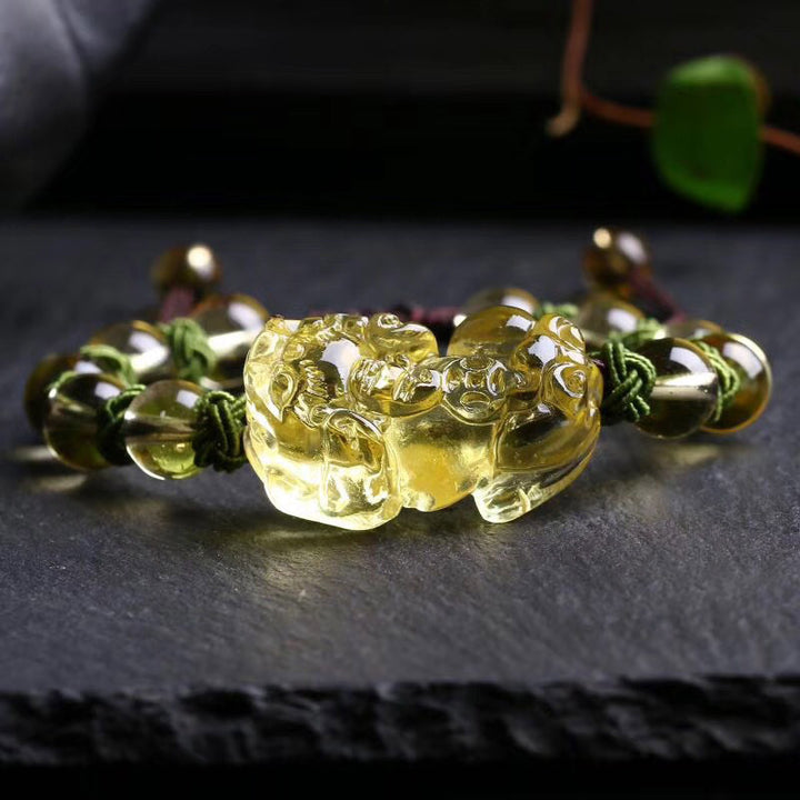 Pulsera de protección de la riqueza Pixiu de citrino natural con Buddha Stones