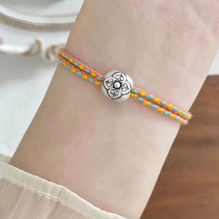 Pulsera Trenzada Multicolor De La Suerte Caqui De Plata De Ley 999 Con Buddha Stones