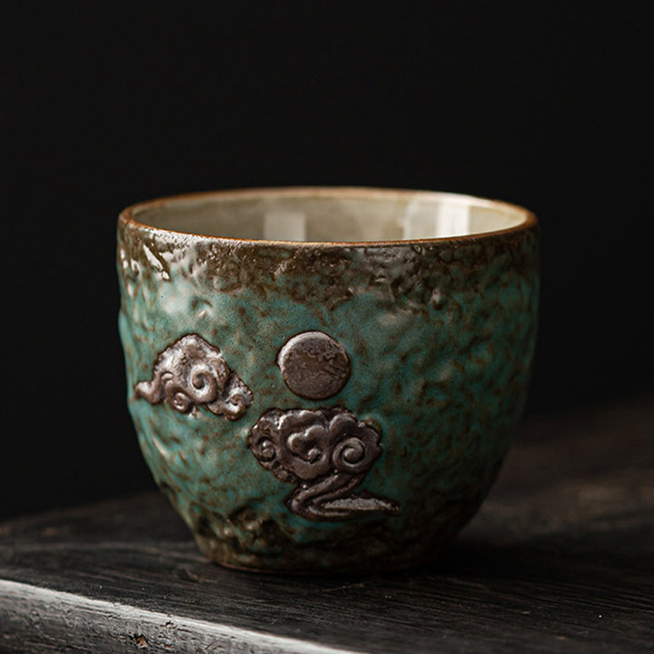 Taza de té de cerámica con Buddha Stones, hoja de vaina de loto, flor, nubes propicias, taza de té de Kung Fu