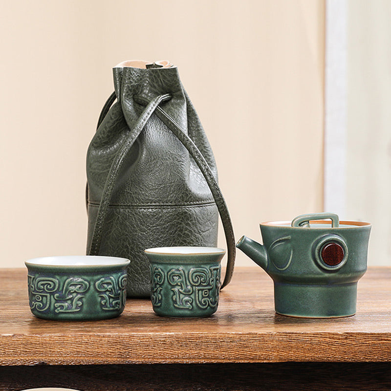 Taza de té de cerámica Kung Fu con bolsa, Buddha Stones , Sanxingdui