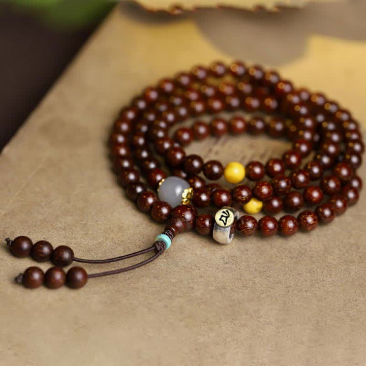 Pulsera de plata de ley 925 con Buddha Stones , hoja pequeña india, sándalo rojo, jade gris hetiano, ámbar, estrella dorada