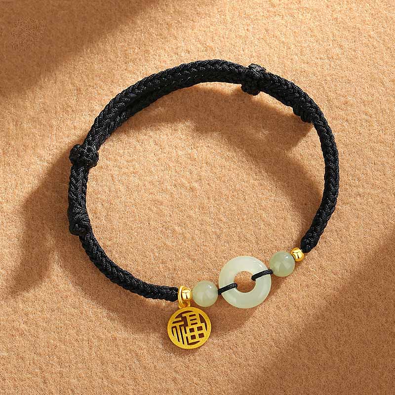 Pulsera de plata de ley 925 con Buddha Stones , jade hetiano, hebilla de la paz, dije de personaje Fu, pulsera de abundancia