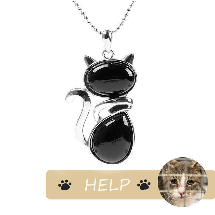 Save A Cat; Lindo patrón de gato Protección de cristal natural Collar con colgante amante de los gatos - image 10