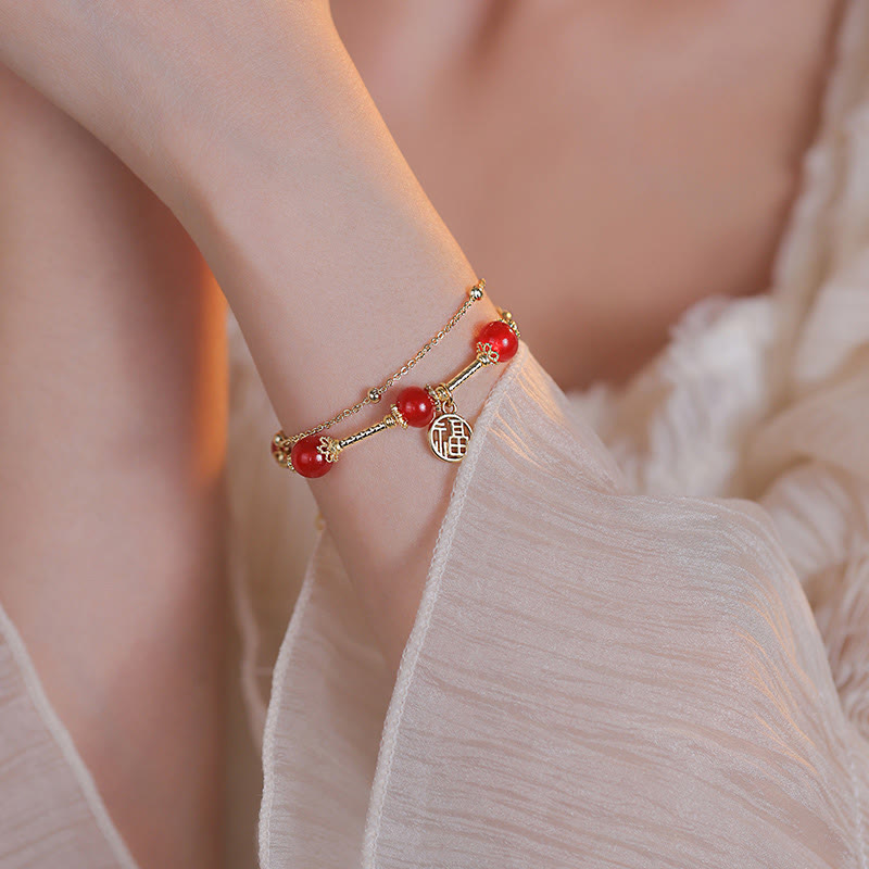 Pulsera de autoaceptación con dije de personaje Fu de ágata roja con Buddha Stones