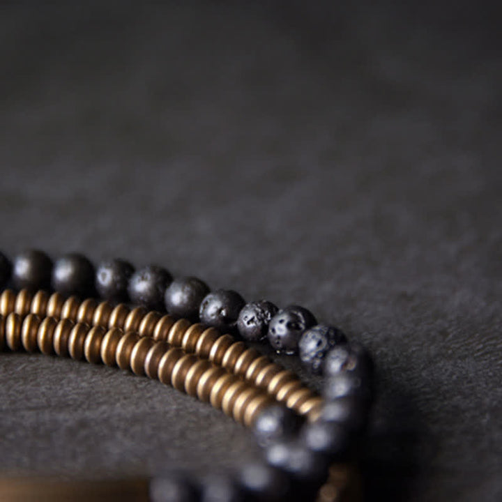 Pulsera de soporte de cobre de roca de lava vintage de Buddha Stones