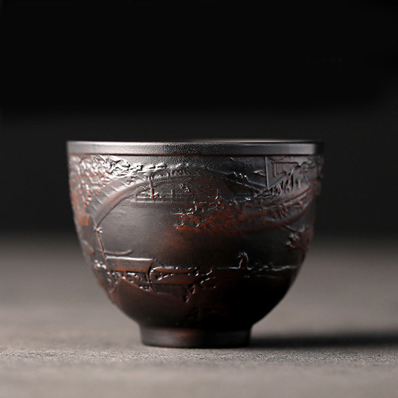 Buddha Stones, hoja de loto, paisaje de flores, dragón, taza de té de cerámica de bambú, tazón de taza de té de Kung Fu