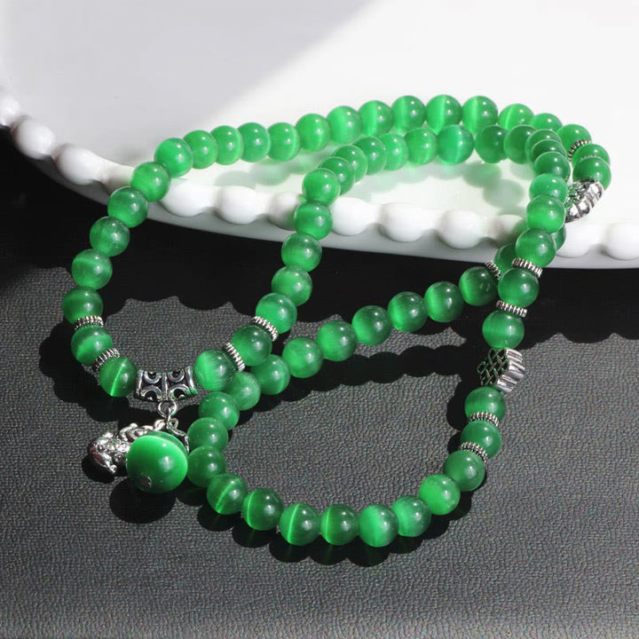 Pulsera de triple vuelta con soporte PiXiu de ojo de gato y Buddha Stones
