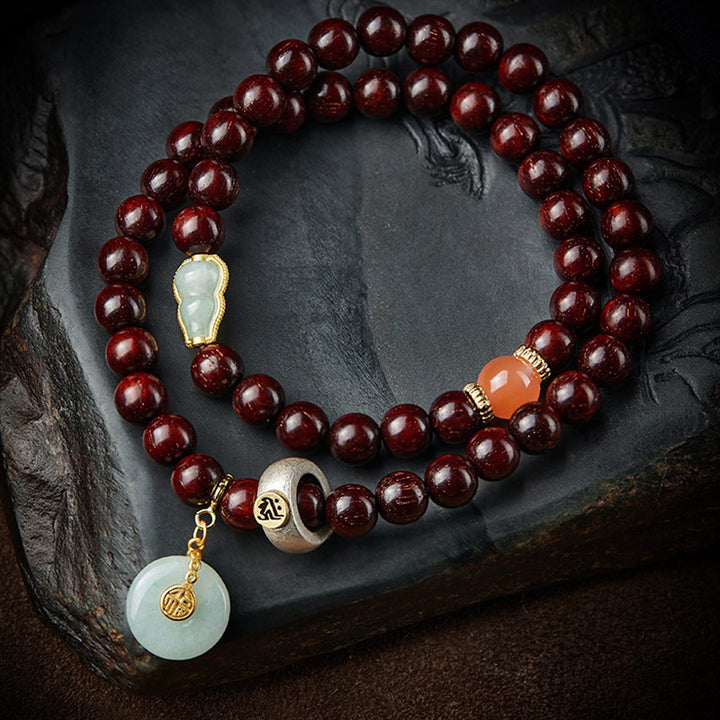 Buddha Stones Zodíaco Chino Buda Natal Hoja Pequeña Sándalo Rojo Jade Ágata Roja PiXiu Sooth Pulsera