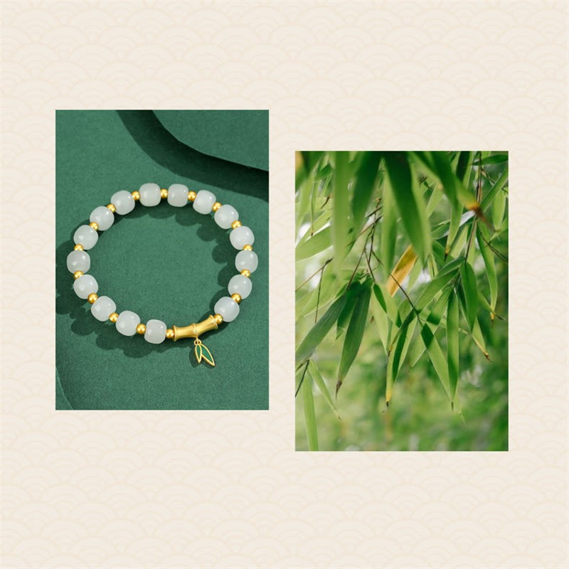 Pulsera de la suerte de bambú de jade blanco hetiano de plata de ley 925 con Buddha Stones - image 9