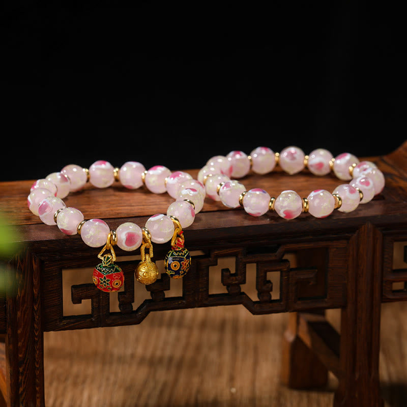 Pulsera de bendiciones con cuentas de cristal Liuli fluorescentes de corazón de amor rosa luminoso con abalorio familiar de bestia tragadora de oro con Buddha Stones