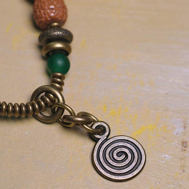 108 cuentas de Mala Rudraksha, semilla Bodhi, cuentas Dzi, pulsera de borlas de buena suerte