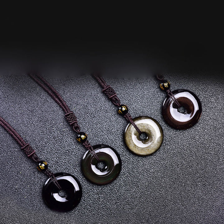 Collar de protección de obsidiana tibetana con Buddha Stones