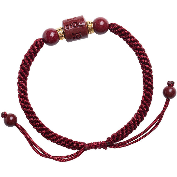 Pulsera trenzada con Buddha Stones, cinabrio del Tíbet, Om Mani Padme Hum, bendición grabada