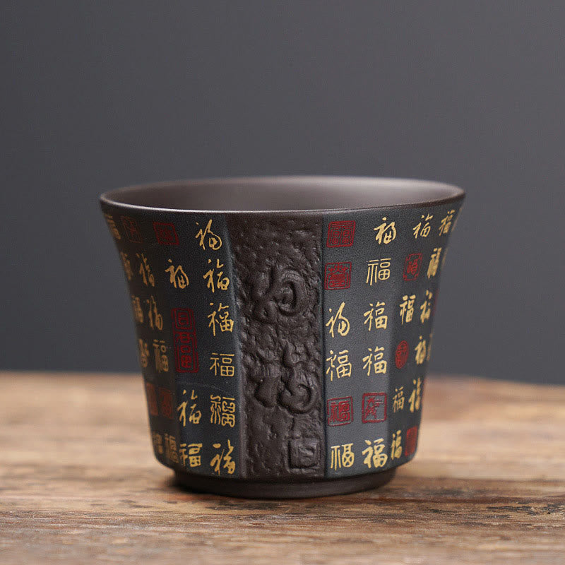Taza de té de cerámica de arcilla púrpura con personaje Fu pequeño de Buddha Stones, taza de té de Kung Fu de 50ml