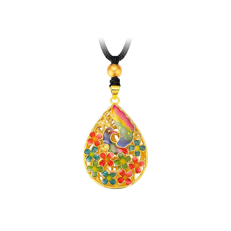 Collar con colgante de fuerza de la suerte y flor de Fénix colorida con Buddha Stones