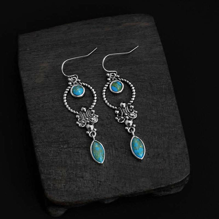 Pendientes colgantes de plata de ley 925 con diseño de gota de agua turquesa vintage