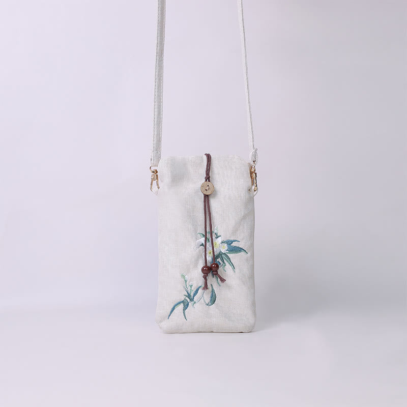Buddha Stones, pequeñas flores bordadas, bolso de hombro, bolso para teléfono móvil, 11*20cm
