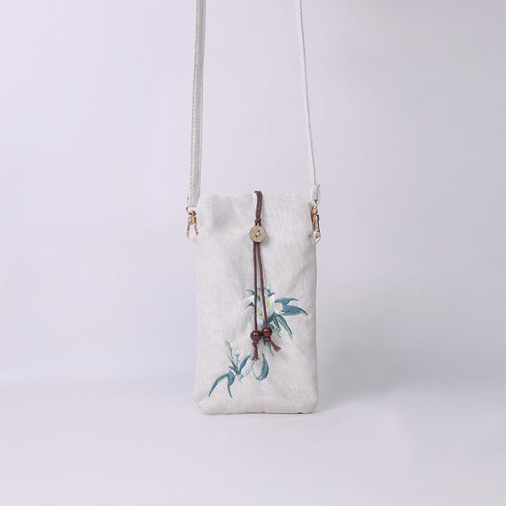 Buddha Stones, pequeñas flores bordadas, bolso de hombro, bolso para teléfono móvil, 11*20cm