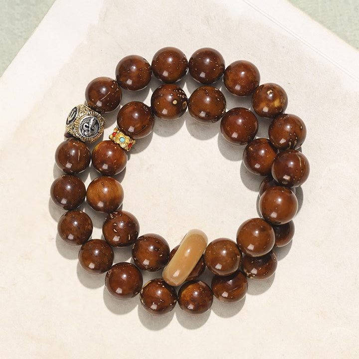 Pulsera de doble envoltura con Buddha Stones tibetanas, oro púrpura Natural, rata, Bodhi, semilla, riqueza