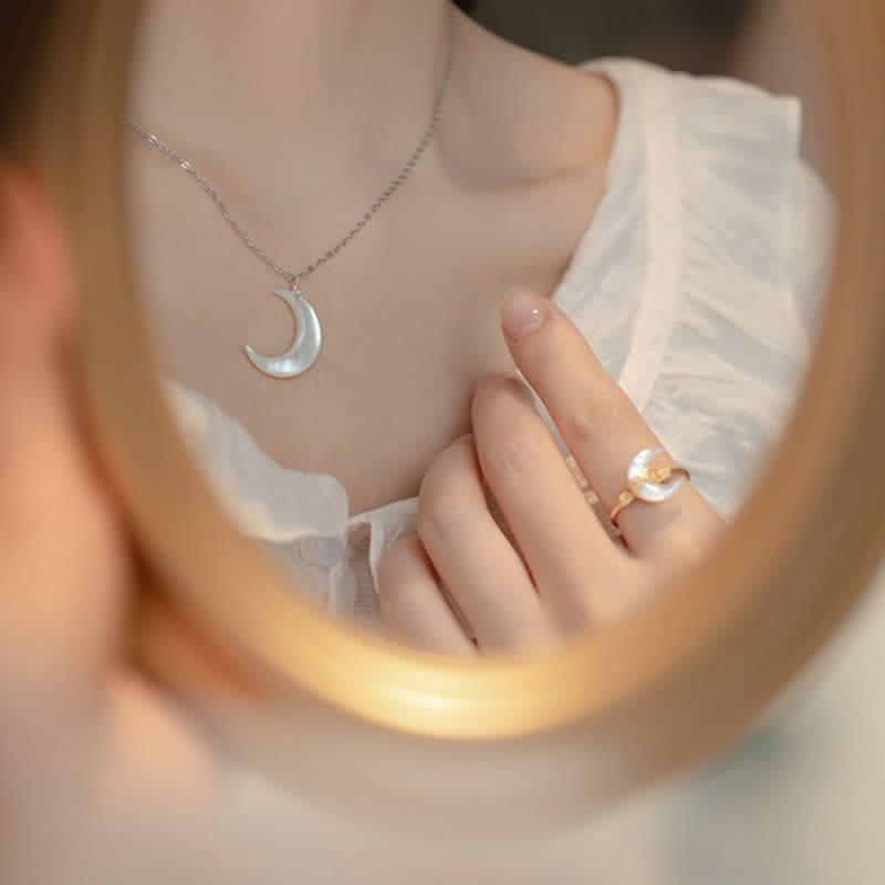 Buddha Stones Anillo de bendición de oro de 14 quilates con piedra Tridacna natural y luna - image 8