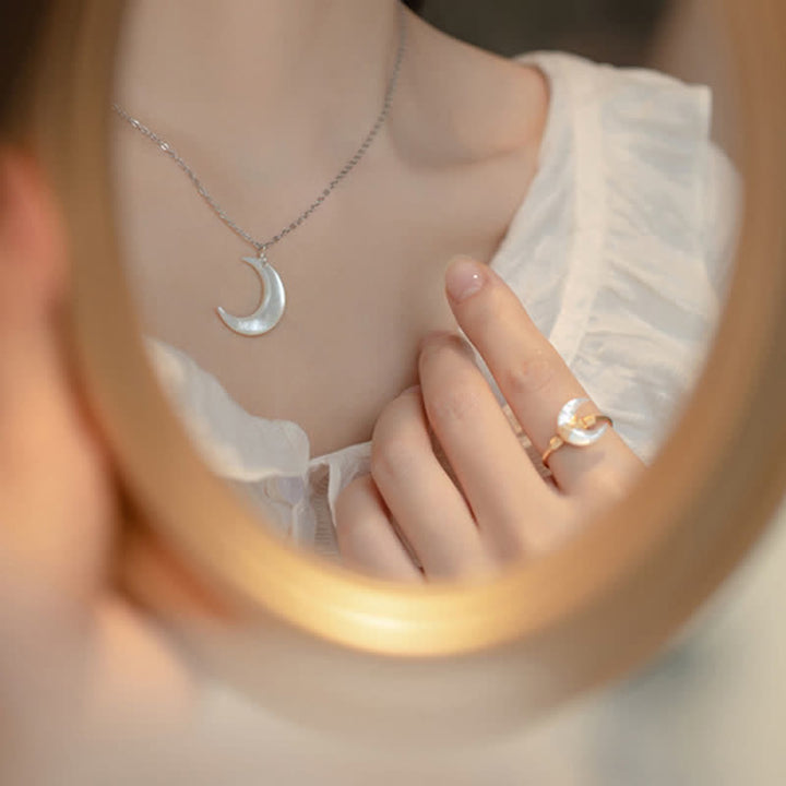 Buddha Stones Anillo de bendición de oro de 14 quilates con piedra Tridacna natural y luna - image 8