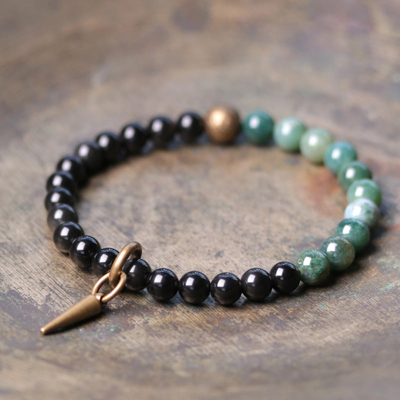 Pulsera de pareja de fuerza de cobre y cristal de sodalita obsidiana negra con Buddha Stones