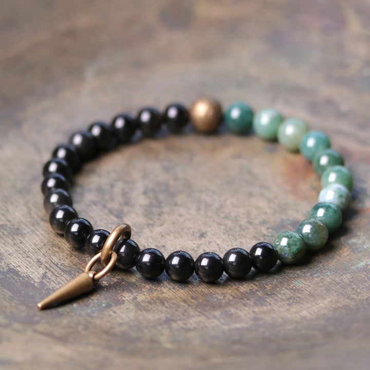 Pulsera de pareja de fuerza de cobre y cristal de sodalita obsidiana negra con Buddha Stones