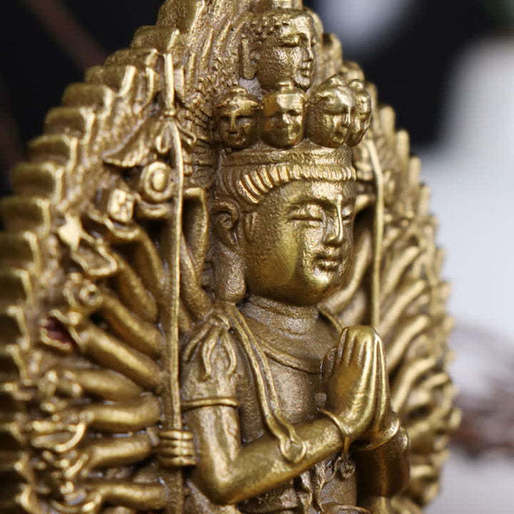 Chenrezig-estatuilla de Avalokitesvara de mil manos, protección de Bodhisattva Kuan Yin de doble cara, decoración de estatua de cobre sólido