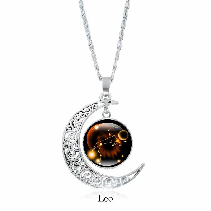 Colgante de cadena con collar de protección de la luna de las 12 constelaciones del zodíaco con Buddha Stones