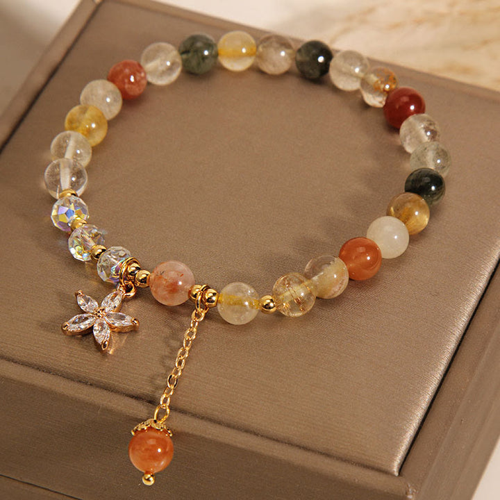 Pulsera de flores de circonio auspicioso de cuarzo rutilado multicolor con Buddha Stones