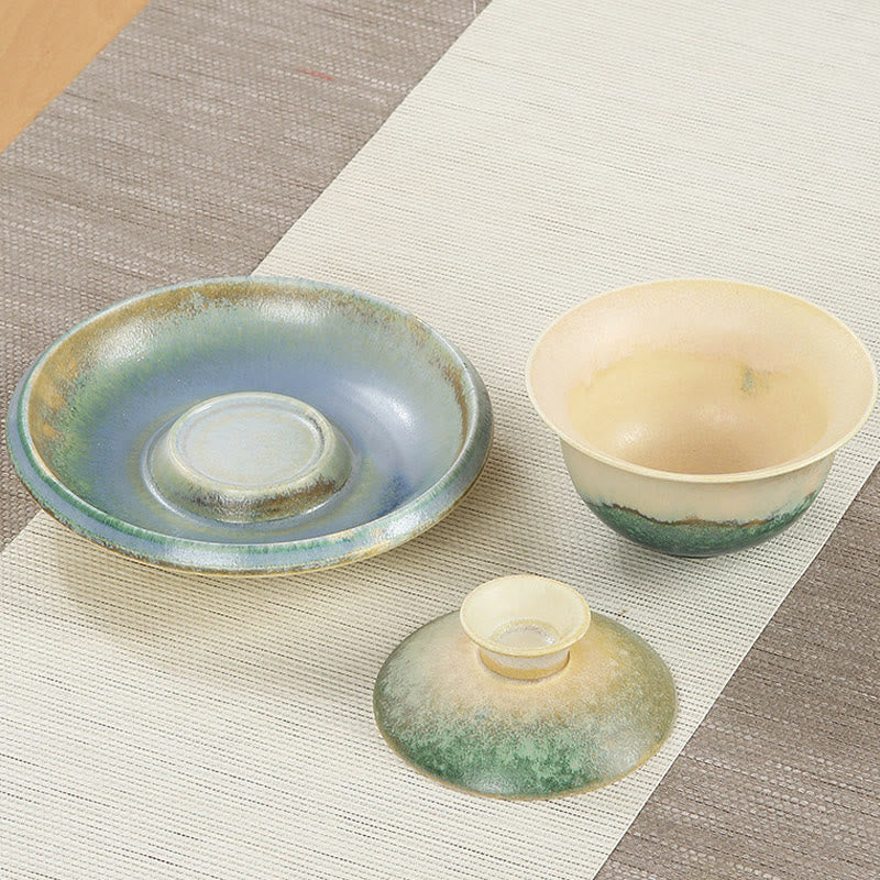 Taza de té y platillo de cerámica de porcelana con diseño de olas del océano, Buddha Stones , Gaiwan Sancai, Kung Fu, con tapa