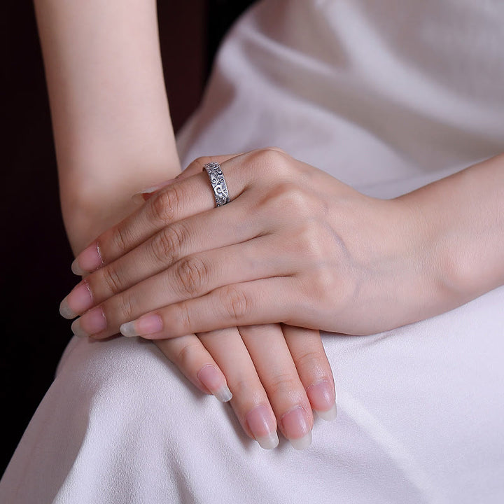 Anillo de iluminación grabado con Buddha Stones de plata de ley 999, flor de loto, flor de ciruelo, nubes auspiciosas - image 9