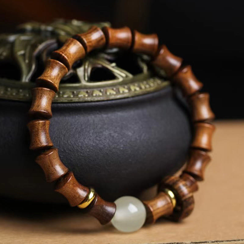 Pulsera de la paz de bambú con Buddha Stones, ébano, sándalo verde, palisandro negro
