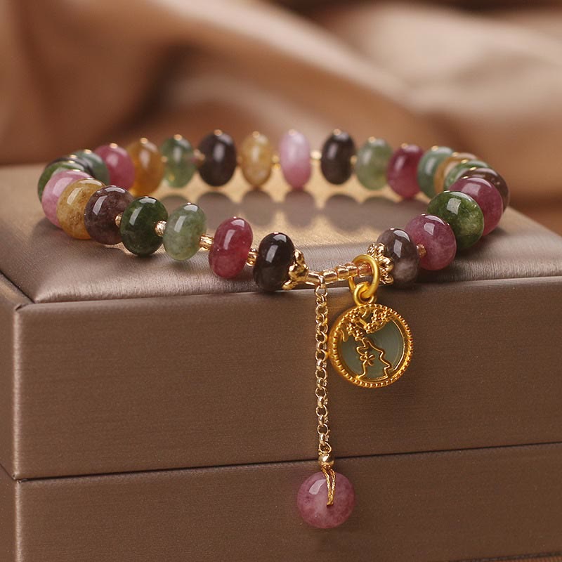 Pulsera de amor con dije de conejo y turmalina colorida con Buddha Stones